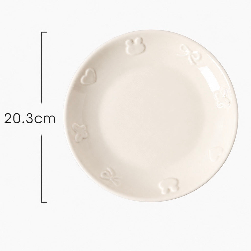 Embossed Bunny Kawaii Ceramic Dessert Plate, 8-Inch