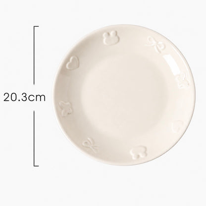 Embossed Bunny Kawaii Ceramic Dessert Plate, 8-Inch