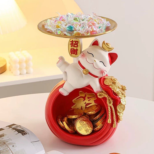 Maneki Neko Fortune Bag Decorative Tray Figurine - Cute & Functional