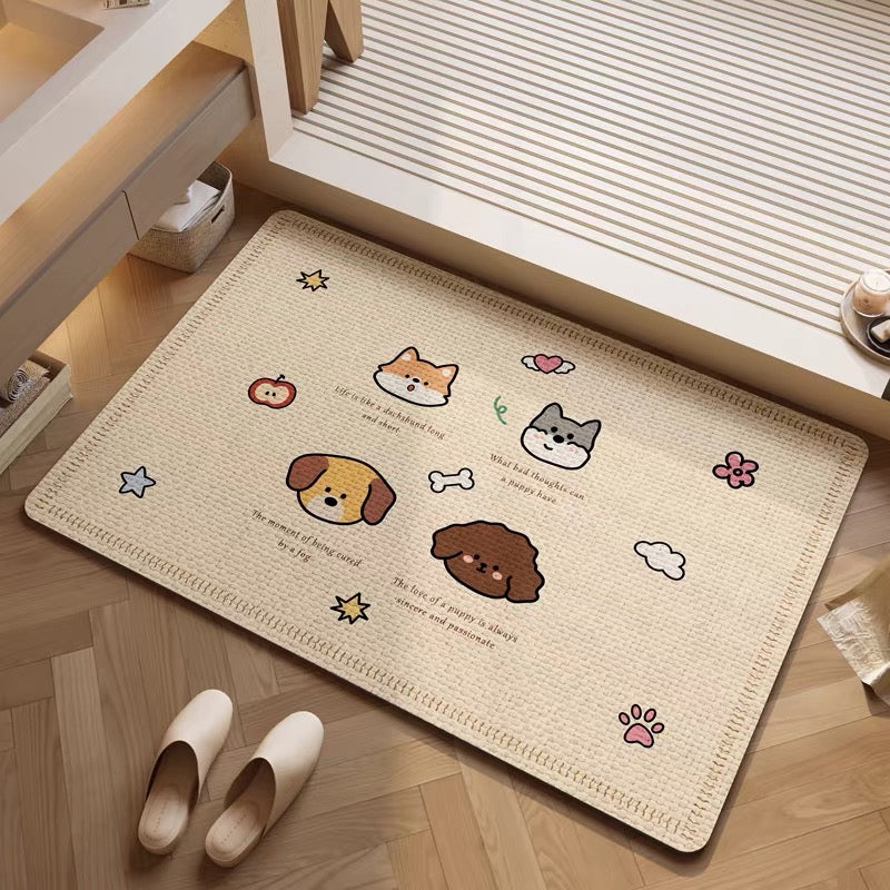 Four Dogs Linen Woven Absorbent Bathroom Rug – 50x80cm