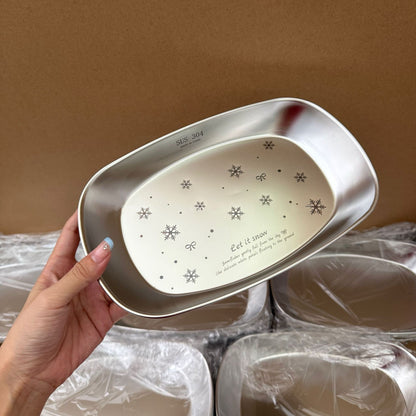 Snowflake Stainless Steel Serving Plate - 10 Inch