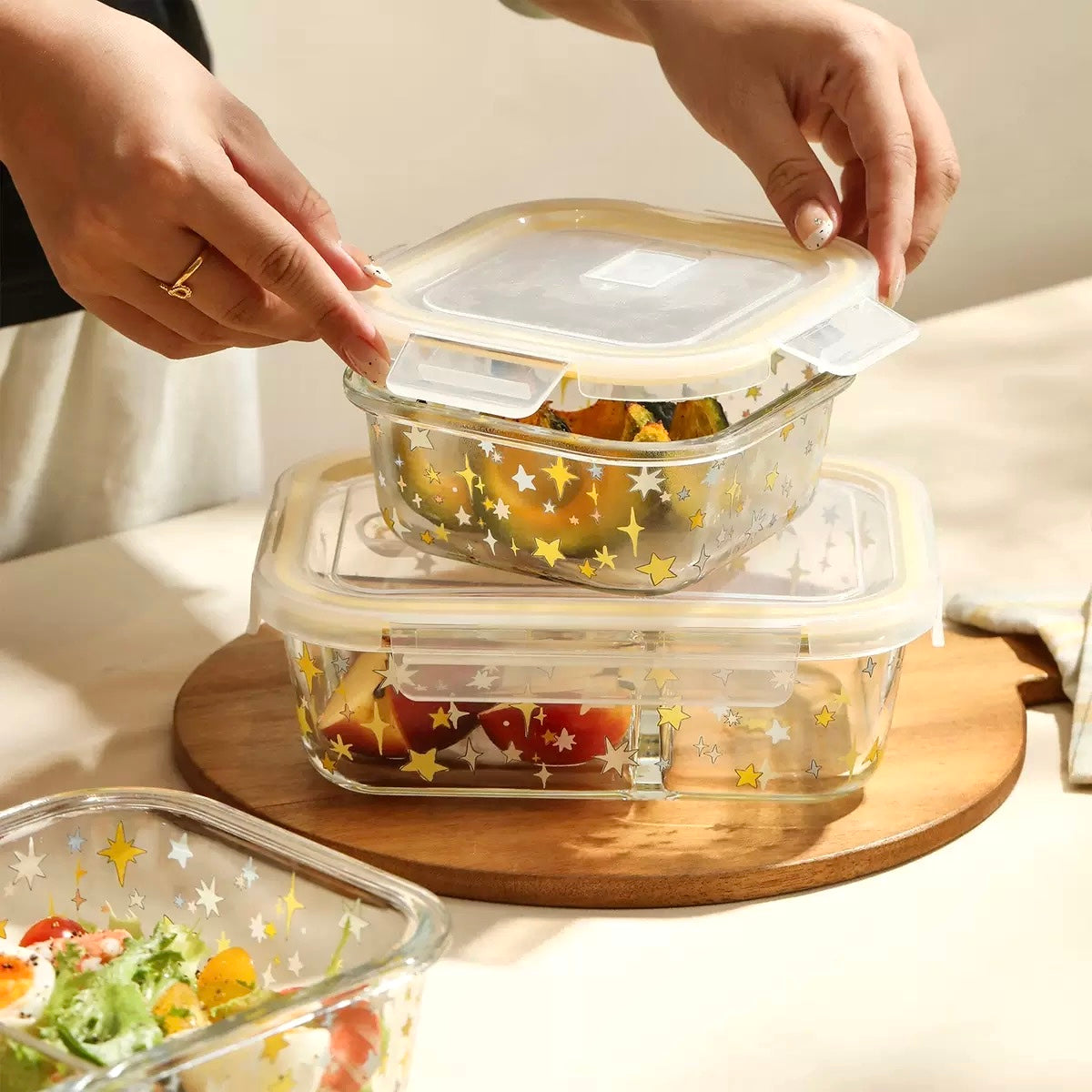Colorful Star Glass Food Container - 850ML Bento Box