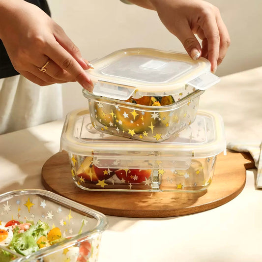 Colorful Star Glass Food Container - 850ML Bento Box