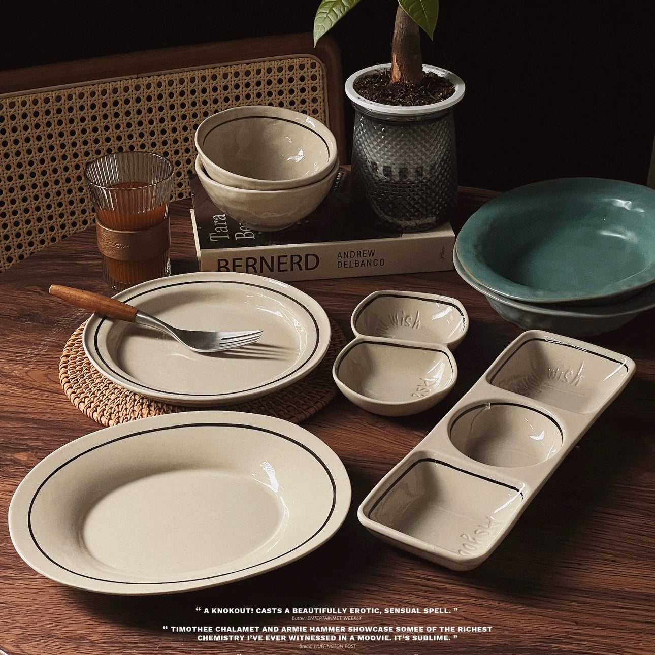 Vintage Japanese Coarse Pottery Black Line Series Tableware - Rustic Charm with Modern Design