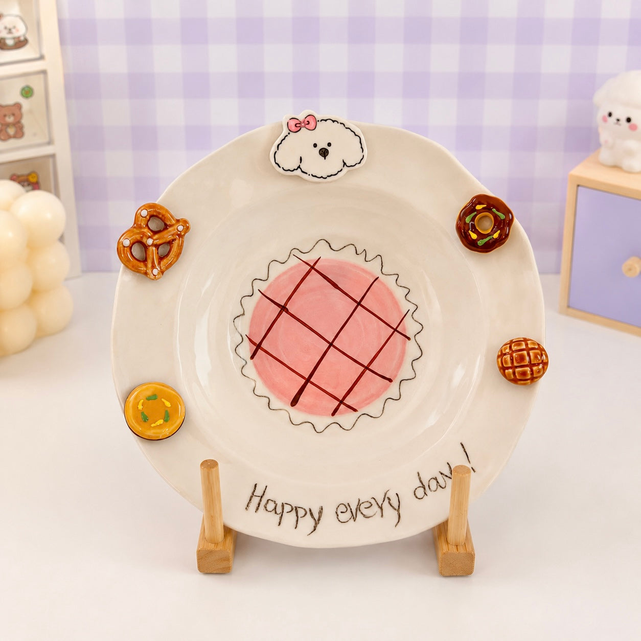 Pink Puppy Handcrafted Ceramic Pasta Plate, 8.9-Inch