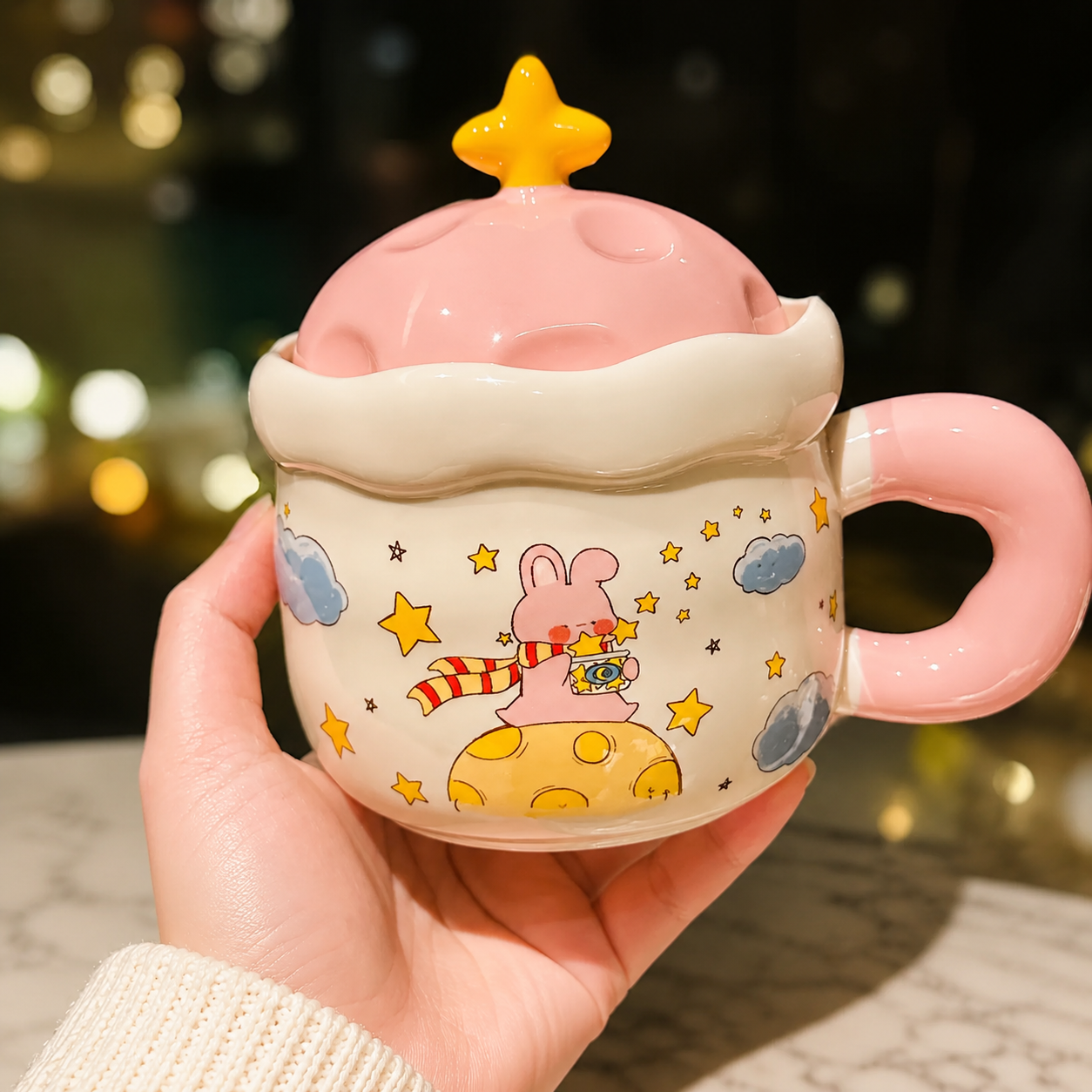 Star Traveller Kawaii Ceramic Mug with Lid – 450ML
