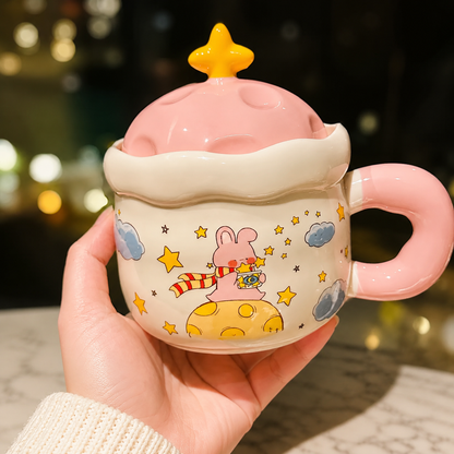 Star Traveller Kawaii Ceramic Mug with Lid – 450ML