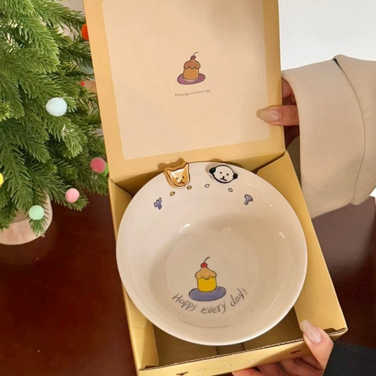 Cartoon Puppy Ceramic Yogurt Bowl | Gift-Ready Packaging