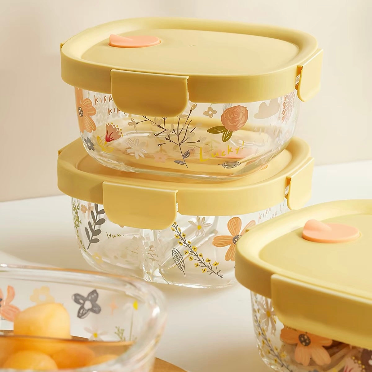 Spring Floral Glass Food Container – 800ML Bento Box