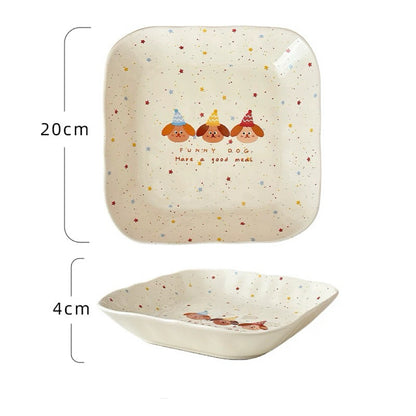 Cute Funny Dog Ceramic Plate – 8” Round & Square | Microwave & Dishwasher Safe