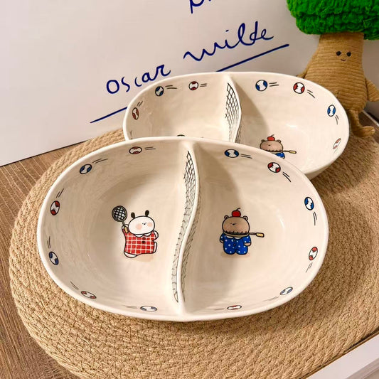 Tennis Bear Ceramic Divided Bowl - 800ML