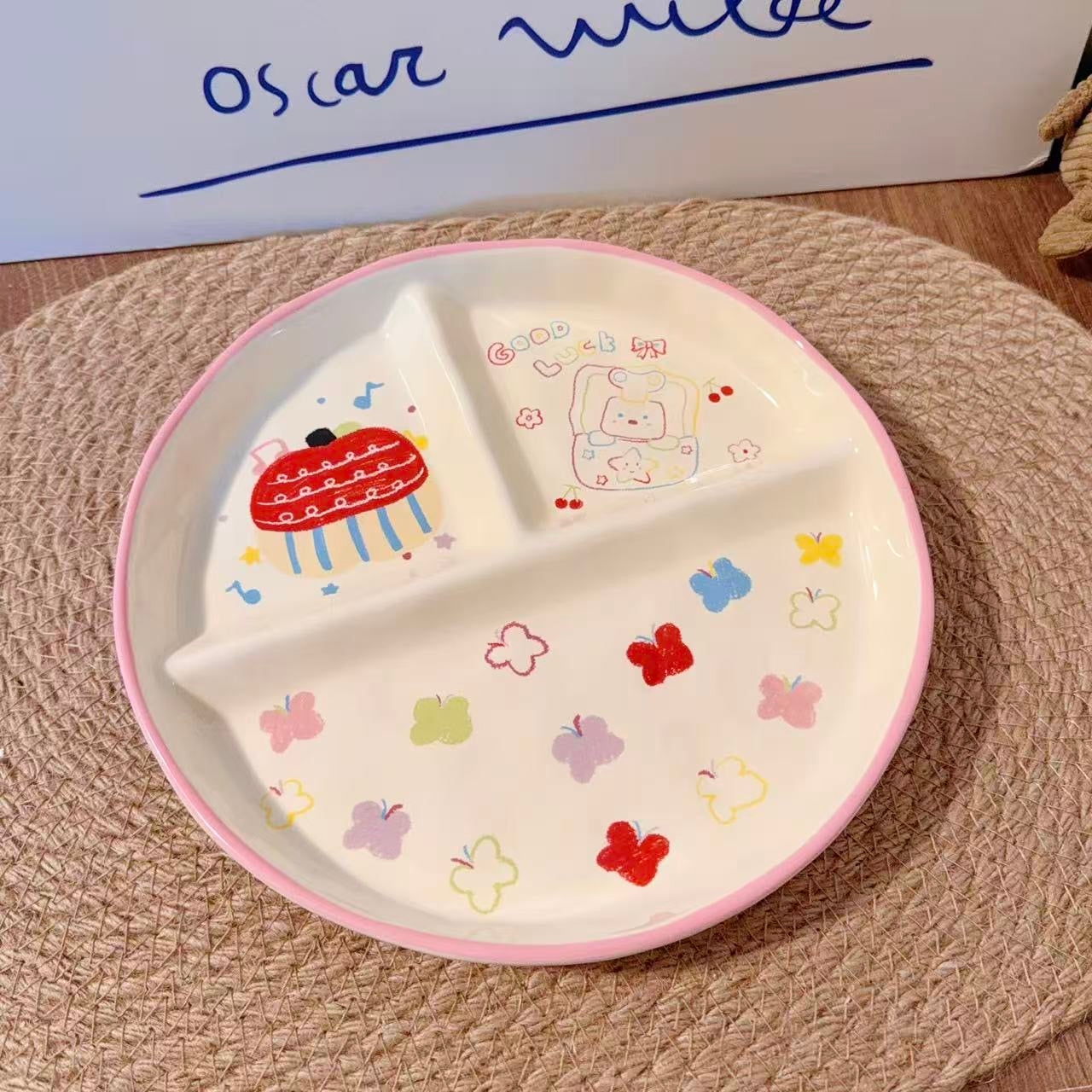 Crayon Doodle Ceramic Divided Breakfast Plate, 8-Inch