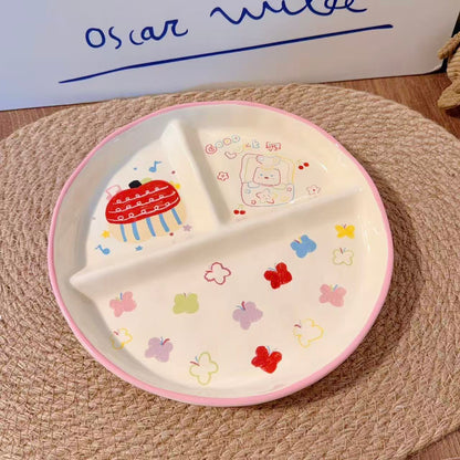 Crayon Doodle Ceramic Divided Breakfast Plate, 8-Inch