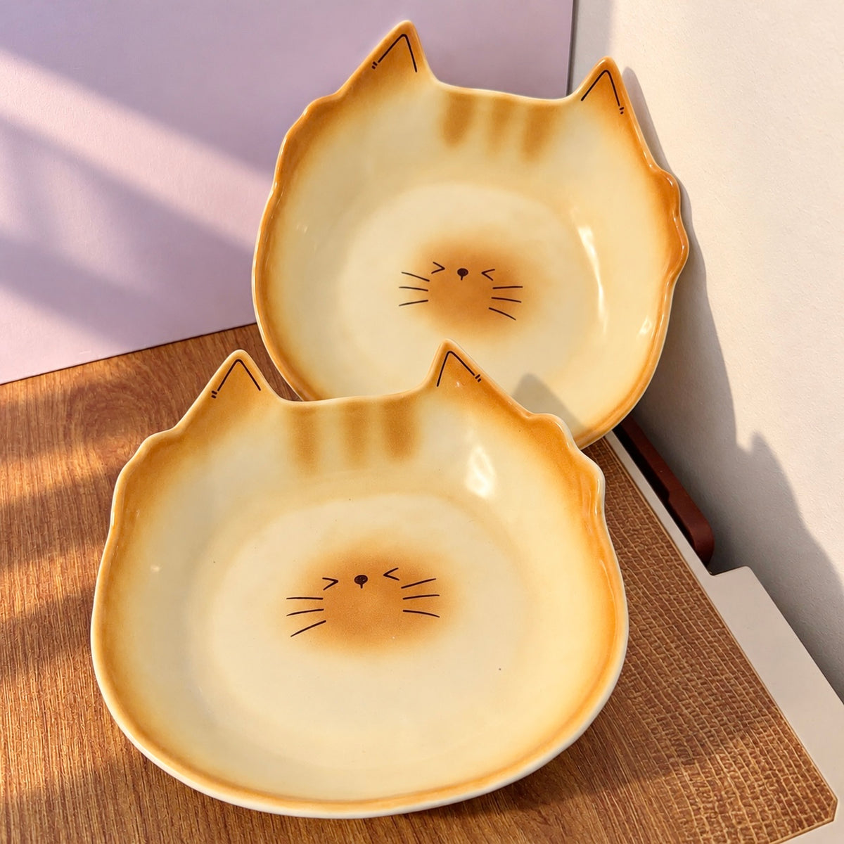 Hand-Painted Bread Kitten Ceramic Dessert Plate – 7.5-Inch