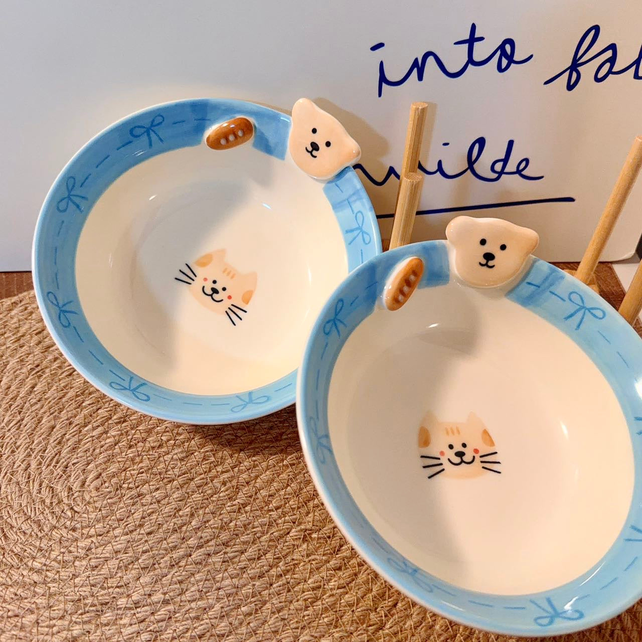 Hand-Painted Bow Bear Ceramic Soup Bowl - 600ML