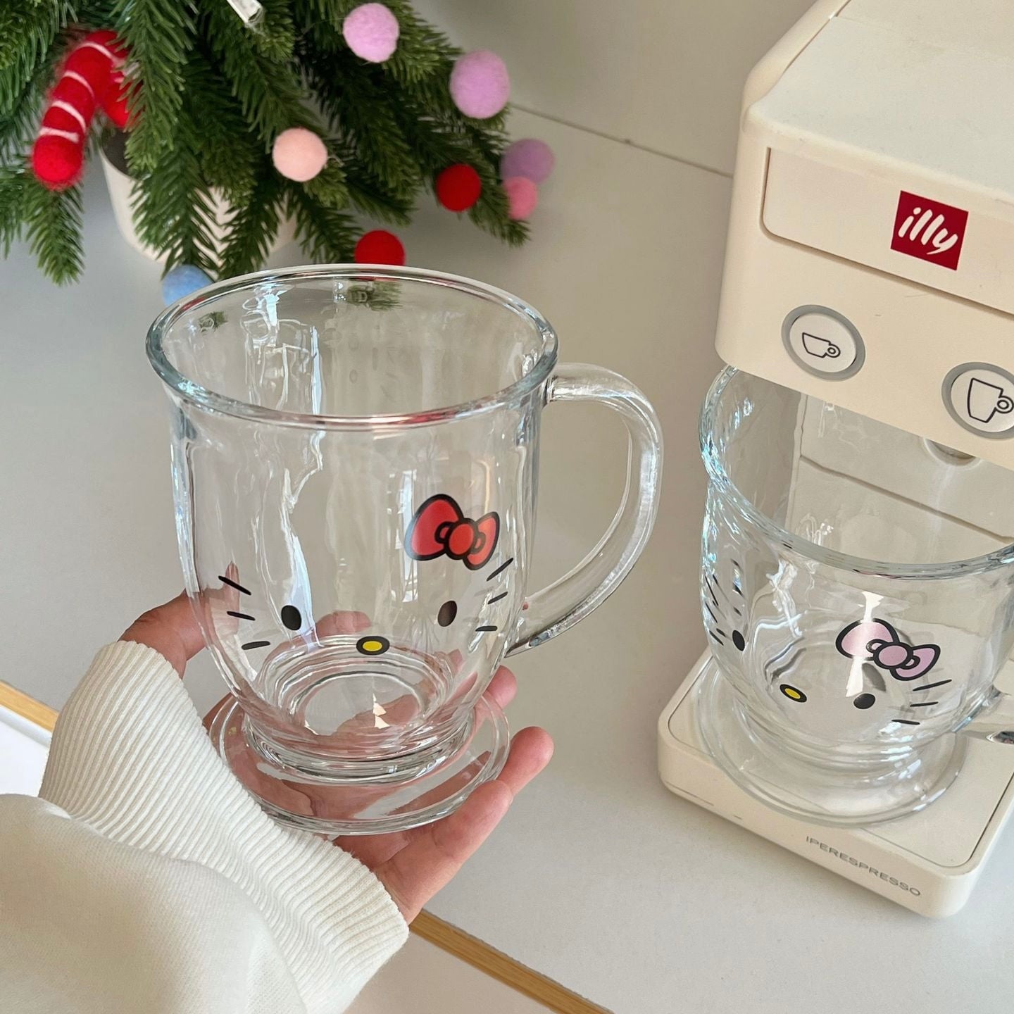 Cute Kitty Glass Mug with Handle - 450ML