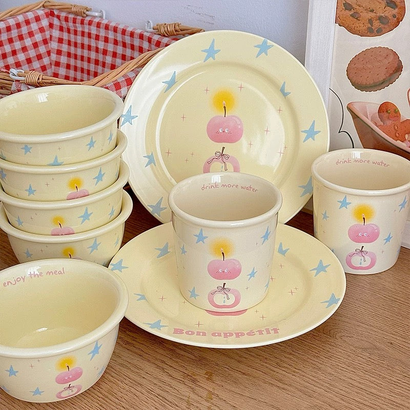 Charming Apple & Star Ceramic Dinnerware Set - Durable and Safe Underglaze Ceramic