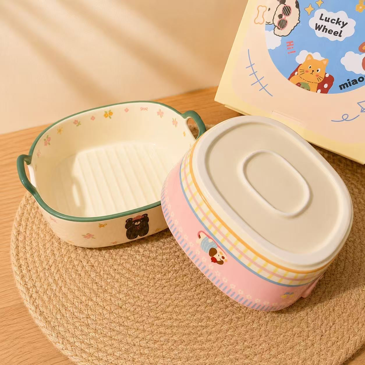 Cute Animal Ceramic Baking Dish with Handles - Oven & Air Fryer Safe