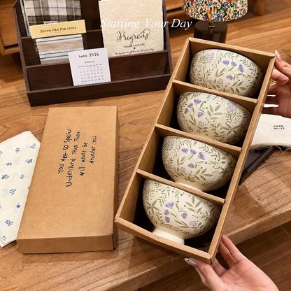 Vintage Floral Ceramic Bowl Gift Set – Set of 4