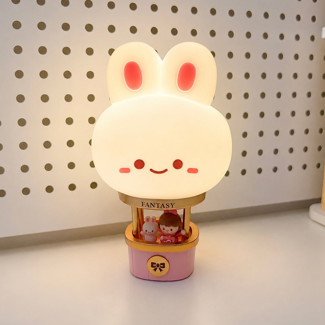 Fantasy Bunny Hot Air Balloon Night Light | Adjustable Brightness, USB Charging