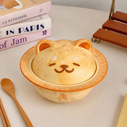Kawaii Shiba Inu Ceramic Ramen Bowl with Lid - 700ML