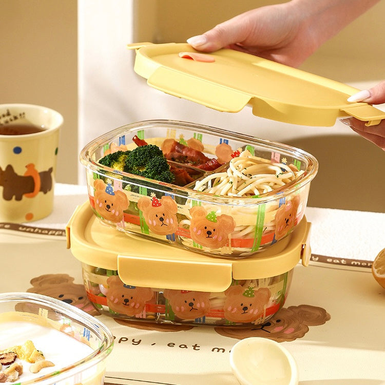 Cute Bear Glass Food Container - 800ML Bento Box
