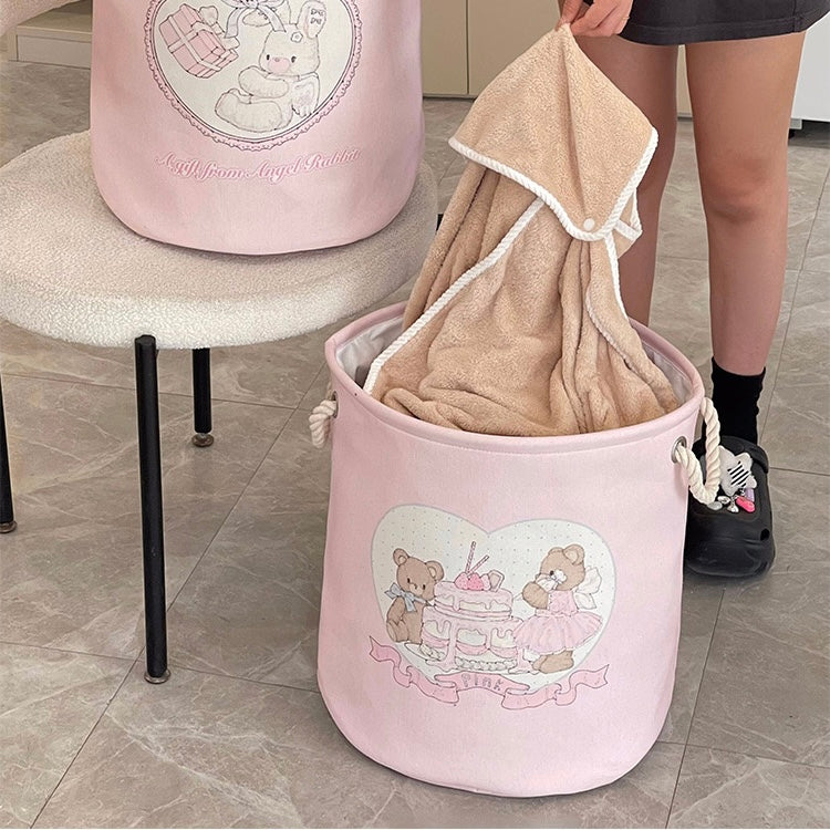 Cute Bear and Bunny Linen Storage Bag/Laundry Basket - Foldable, Water-Resistant, Durable for Clothes and Toys