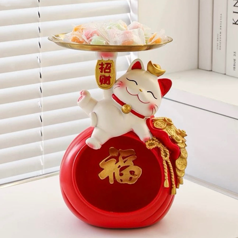 Maneki Neko Fortune Bag Decorative Tray Figurine - Cute & Functional
