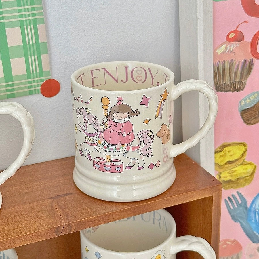 Whimsical Cartoon Floral Ceramic Mug - 4 Designs, 340ML