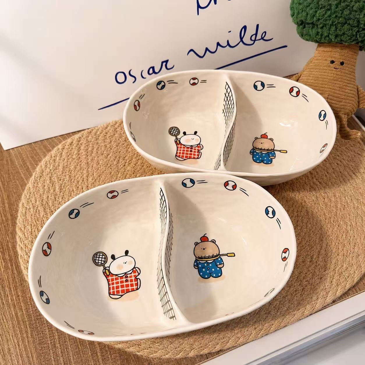 Tennis Bear Ceramic Divided Bowl - 800ML