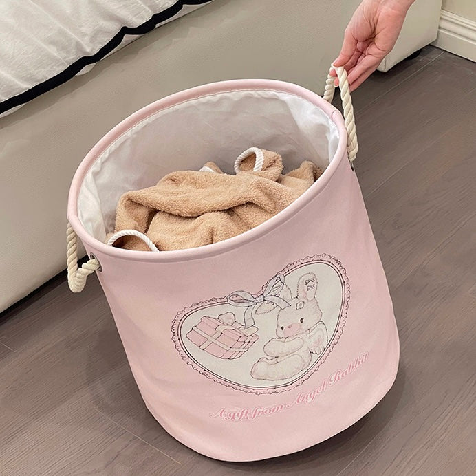 Cute Bear and Bunny Linen Storage Bag/Laundry Basket - Foldable, Water-Resistant, Durable for Clothes and Toys