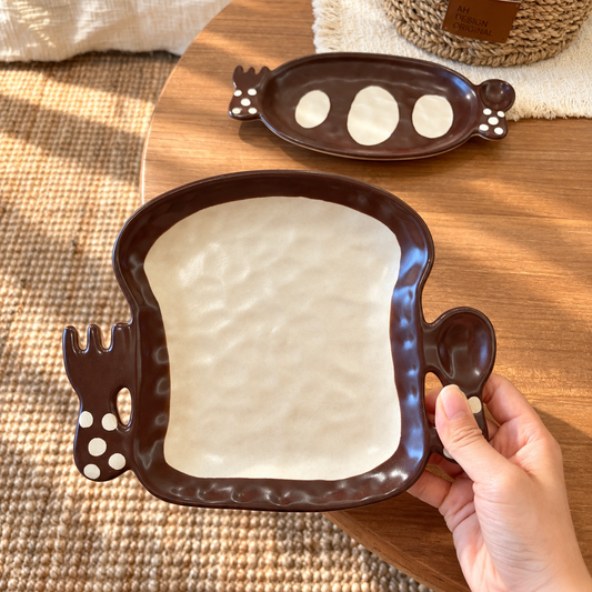 Vintage Baguette & Toast Ceramic Breakfast Plate