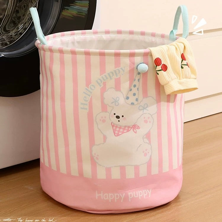 Pink & Blue Puppy Linen Storage Basket - Water-Resistant