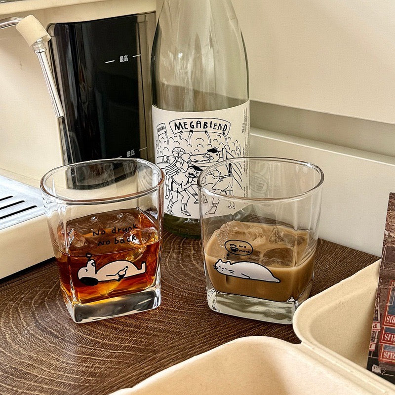 Tipsy Cat & Dog Glass Whiskey Tumbler - 300ML