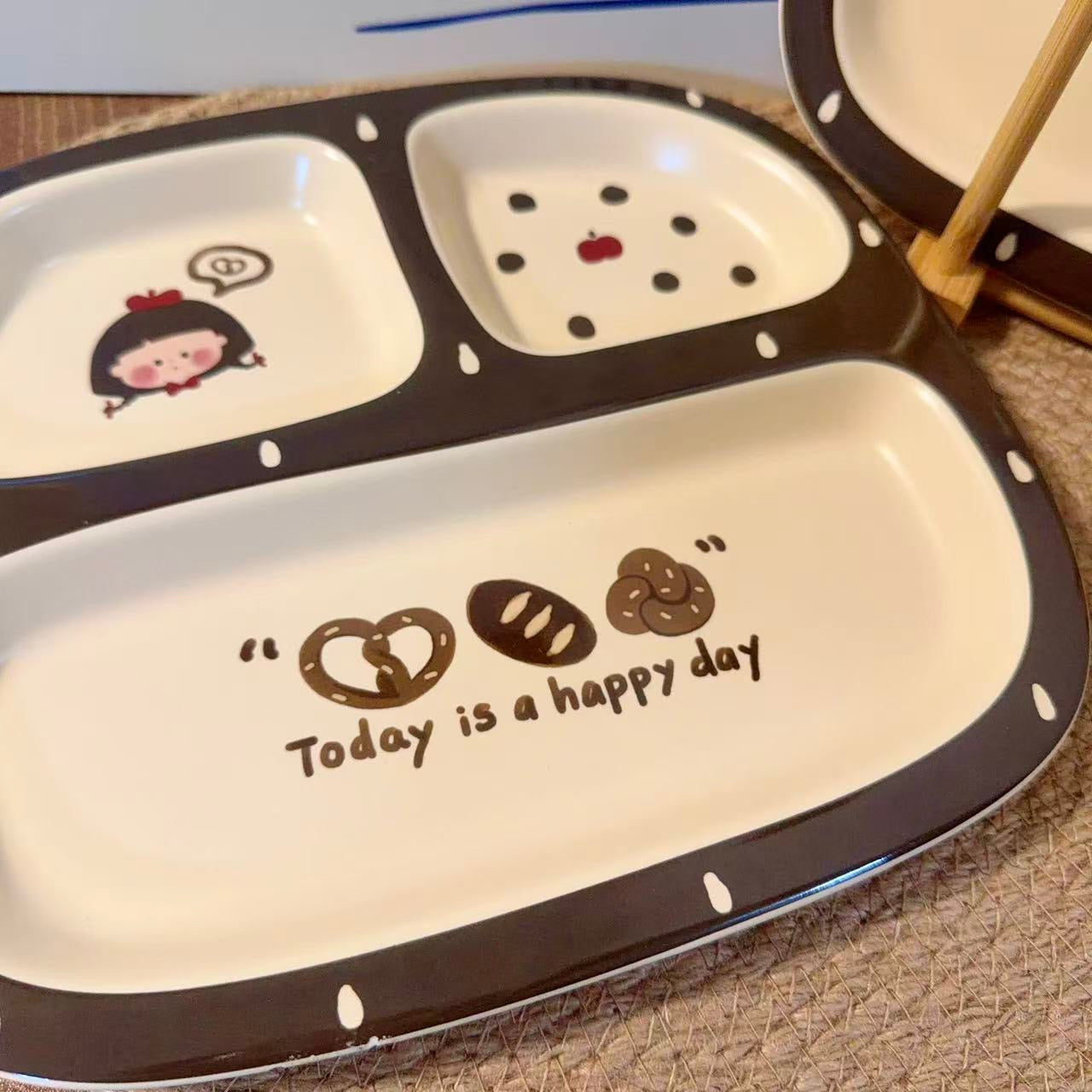 Bread Girl Ceramic Divided Breakfast Plate, 10-Inch