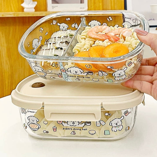 Cute Puppy Glass Food Storage Container – 1050mML Bento Box