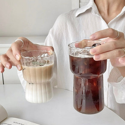 Floral ribbed glass cups with elegant wavy rim, available in 325ML and 550ML