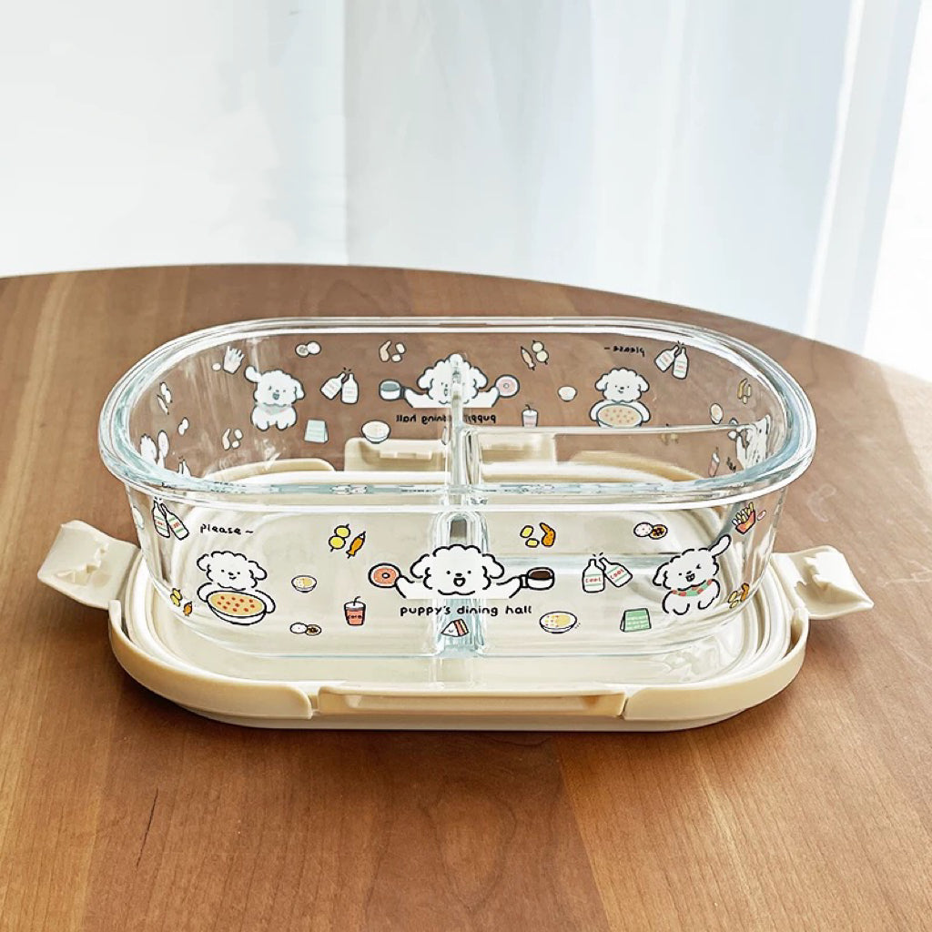 Cute Puppy Glass Food Storage Container – 1050mML Bento Box