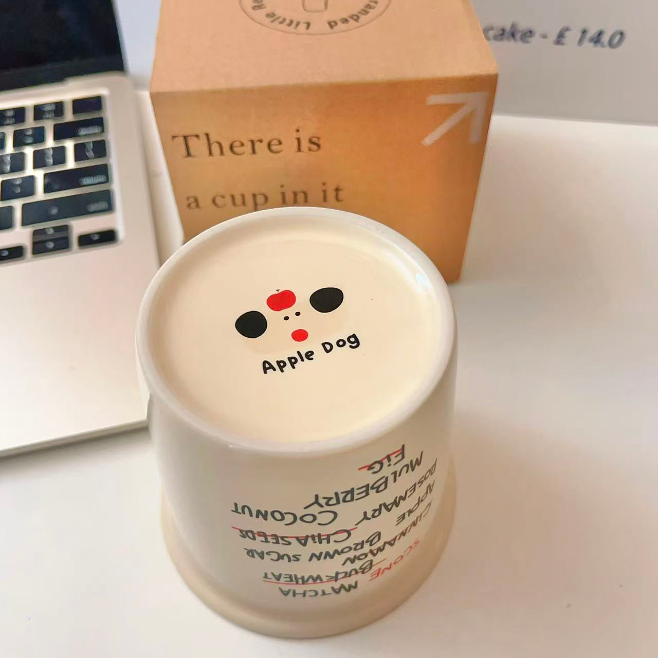 Minimalist Ceramic Mug with Apple Puppy Design – 350ML