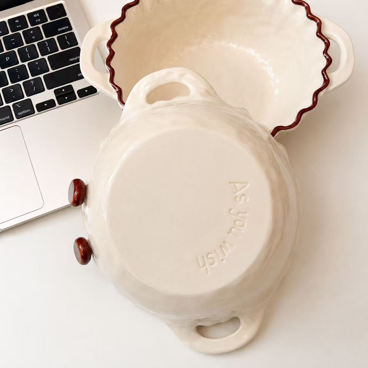 Hand-Painted Cocoa Bean Ceramic Ramen Bowl with Handles – 780ML