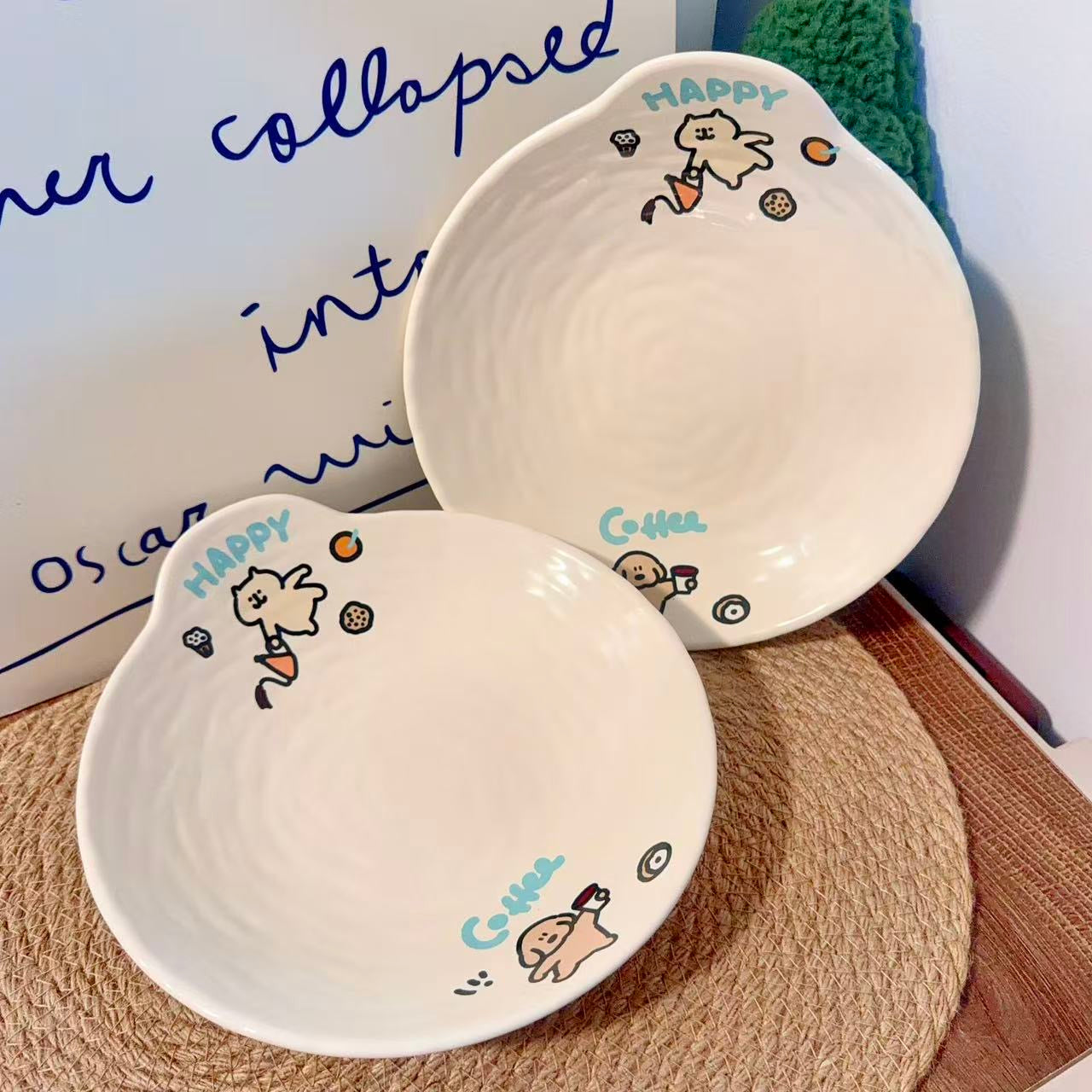 Coffee Puppy Ceramic Plate with Handle, 8-Inch