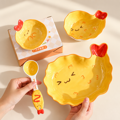 Hand-Painted Fried Shrimp Ceramic Tableware Gift Set – Set of 5