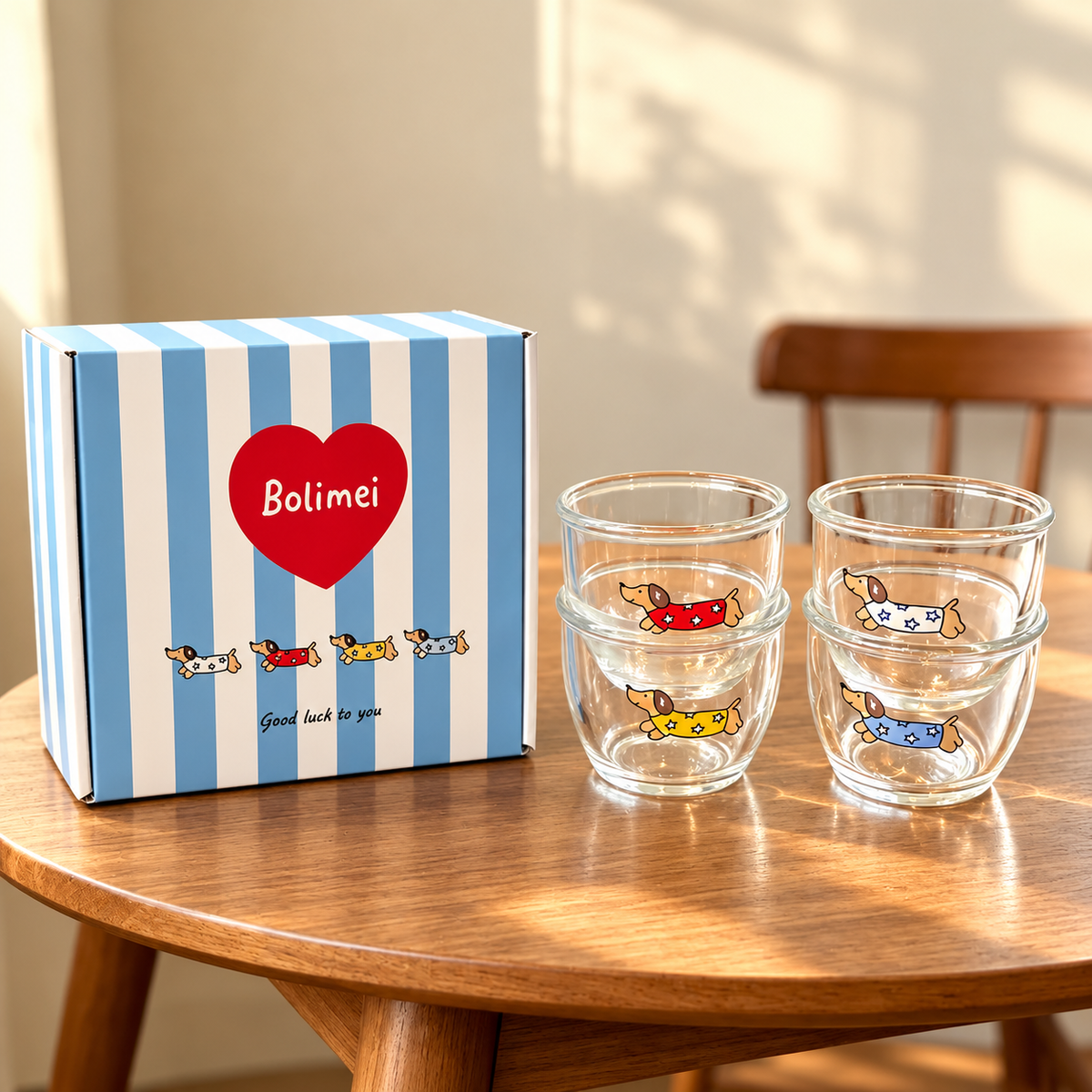 Dachshund Mini Glass Dessert Cup Gift Set – 260ML, Set of 4