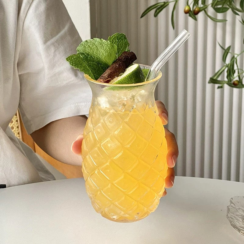 Pineapple Shape Glass Cup with Straw - 480ML