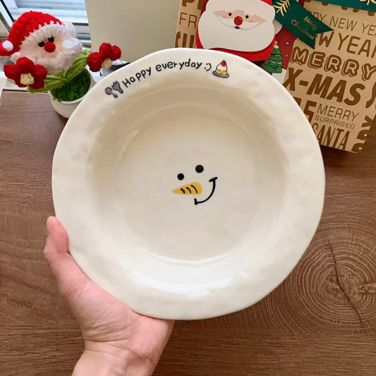 Cute Snowman Ceramic Deep Plate, 8.1-Inch | Christmas Gift