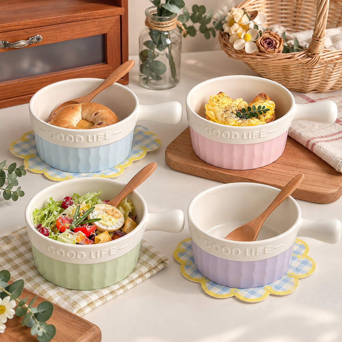 Good Life Morandi Ceramic Baking Bowl with Handle – 600ML