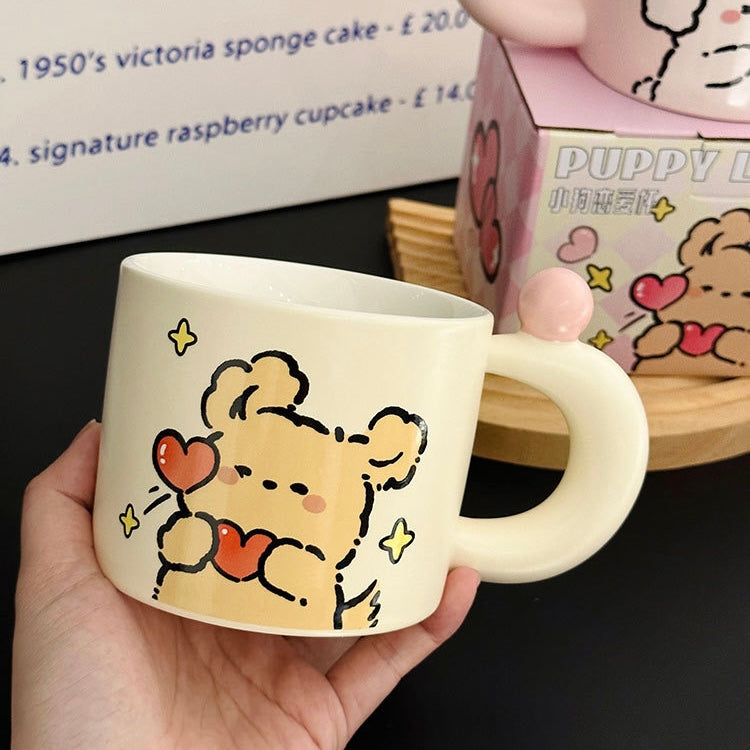 Adorable Puppy Couple Ceramic Mug – 380ml Cute Gift Box Set