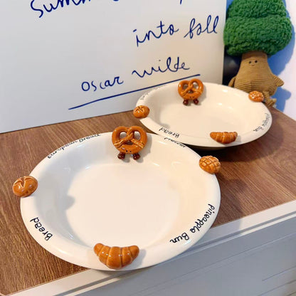 Hand-Painted 3D Bread Ceramic Deep Plate, 8.4-Inch