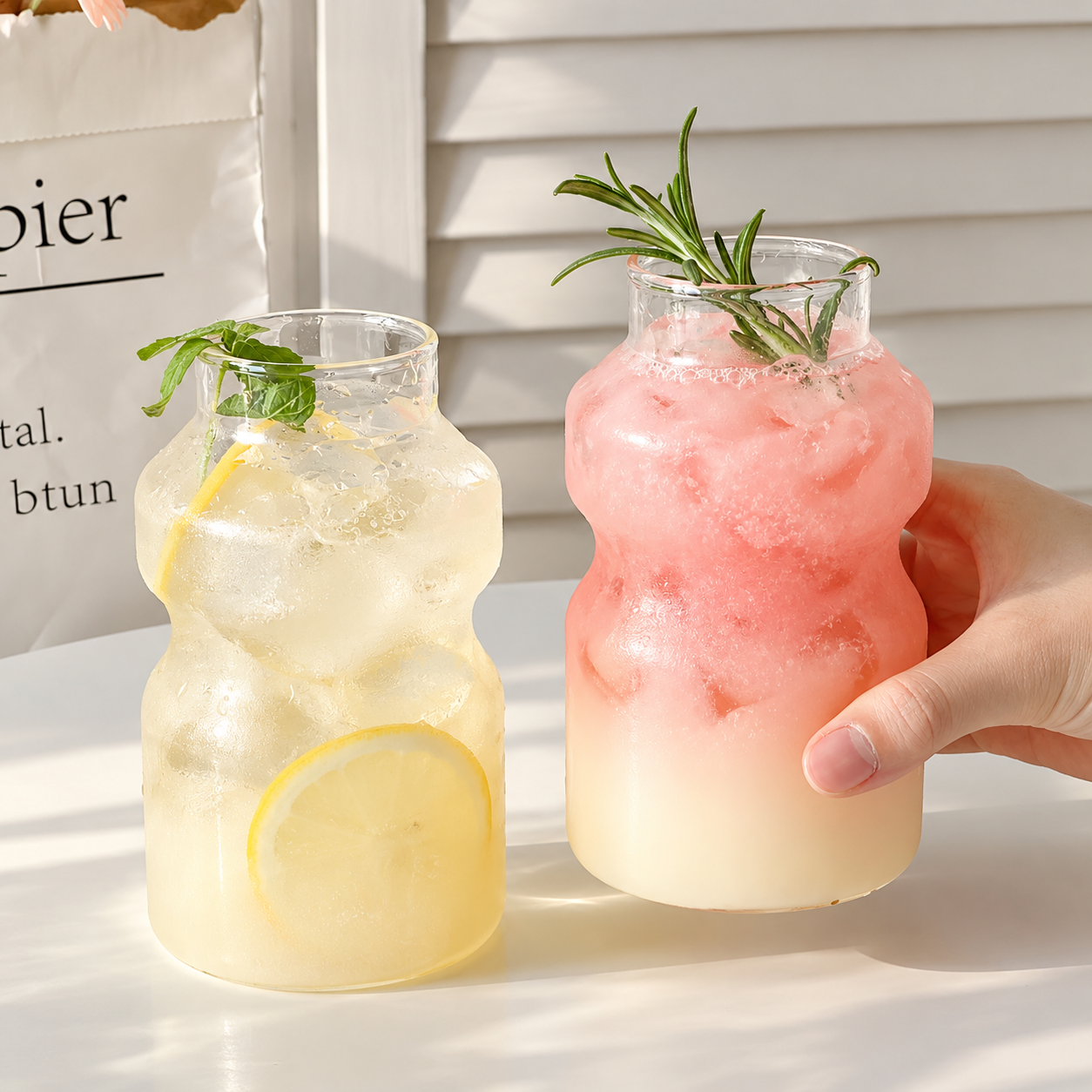 Yakult Bottle Shape Glass Cup with Straw – 400ML