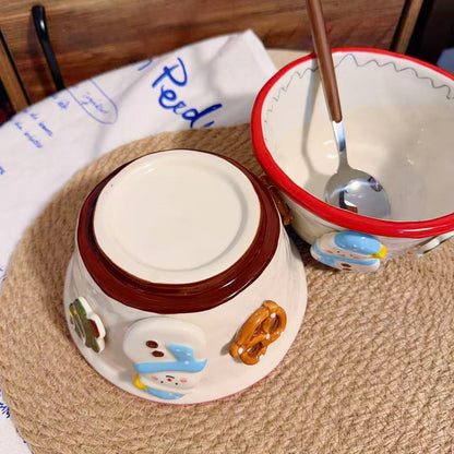 Hand-Painted Snowman Ceramic Yogurt Bowl - 650ML